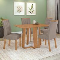 Conjunto Sala De Jantar Mesa Easy Pop 120x80cm Tampo Mdf Com 4 Cadeiras Confort Suede Animale Bege Amêndoa/off White - 1