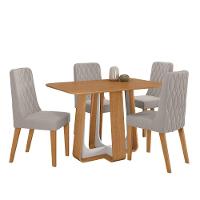 Conjunto Sala De Jantar Mesa Easy Pop 120x80cm Tampo Mdf Com 4 Cadeiras Seat Veludo Liso Capuccino Amendoa Off White - 2
