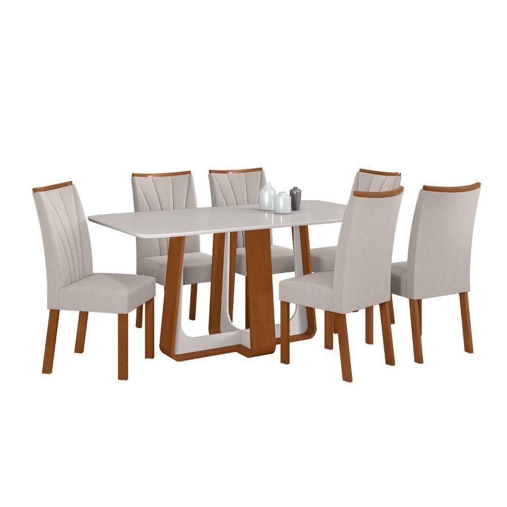 Conjunto Sala De Jantar Mesa Easy Pop 170x90cm Tampo Vidro/mdf Com 6 Cadeiras Confort Linho Cinza Frassino/off White - 2