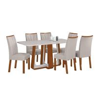 Conjunto Sala De Jantar Mesa Easy Pop 170x90cm Tampo Vidro/mdf Com 6 Cadeiras Confort Linho Cinza Frassino/off White - 2