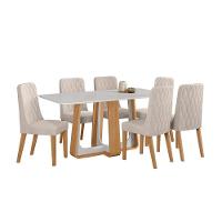 Conjunto Sala De Jantar Mesa Easy Pop 170x90cm Tampo Vidro/mdf Com 6 Cadeiras Seat Boucle Bege Amendoa/off White - 2