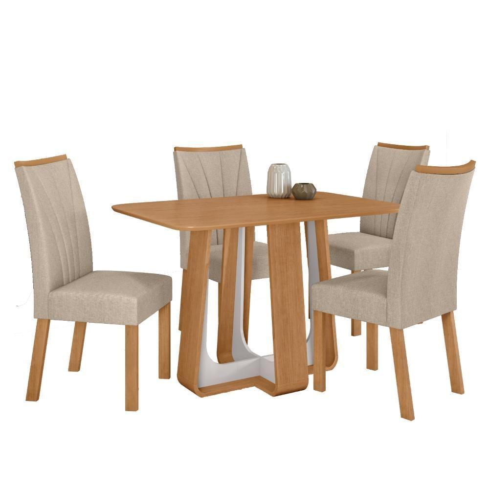 Conjunto Sala De Jantar Mesa Easy Pop 120x80cm Tampo Mdf Com 4 Cadeiras Confort Linho Rinzai Bege Amêndoa/off White - 2