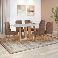 Conjunto Sala De Jantar Mesa Easy Pop 170x90cm Tampo Vidro/mdf Com 6 Cadeiras Seat Couro Avelã Amendoa Off White - 1