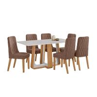 Conjunto Sala De Jantar Mesa Easy Pop 170x90cm Tampo Vidro/mdf Com 6 Cadeiras Seat Couro Avelã Amendoa Off White - 2