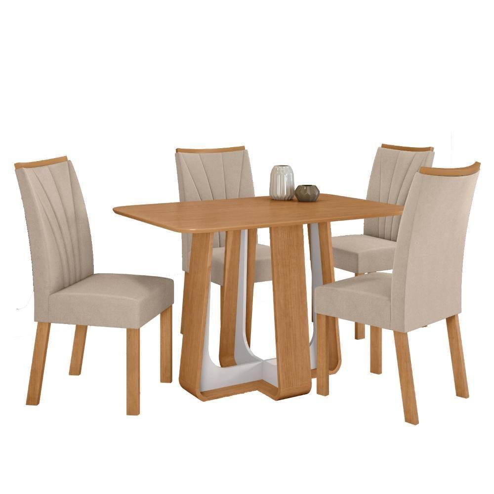Conjunto Sala De Jantar Mesa Easy Pop 120x80cm Tampo Mdf Com 4 Cadeiras Confort Veludo Naturale Creme Amêndoa/off White - 2