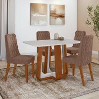 Conjunto Sala De Jantar Mesa Easy Pop 120x80cm Tampo Vidro/mdf Com 4 Cadeiras Seat Couro Morano Avelã Frassino/off White - 1