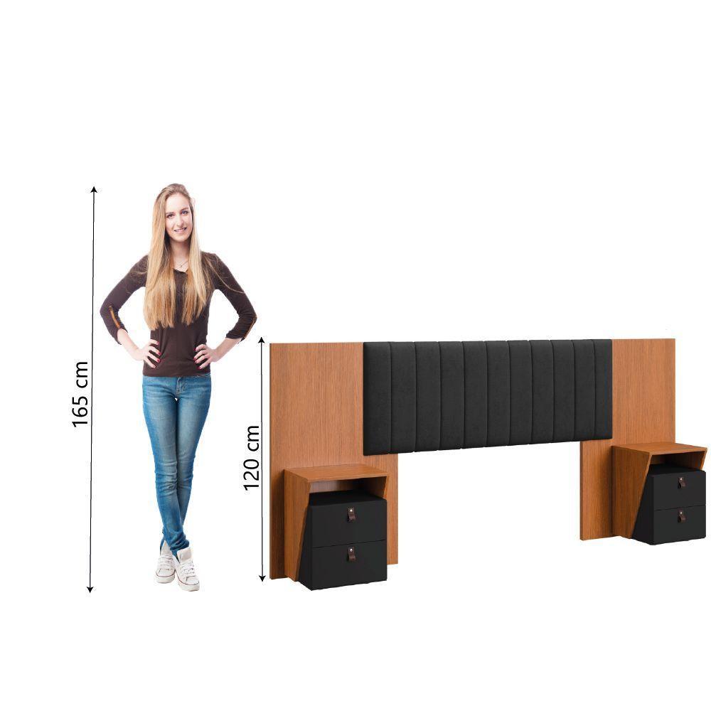 Cabeceira Extensível 1,40/1,60m Estofado Com 2 Mesas De Apoio Malaga Dobuê Madeirado Preto - 5