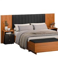 Cabeceira Extensível 1,40/1,60m Estofado Com 2 Mesas De Apoio Malaga Dobuê Madeirado Preto - 1