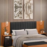 Cabeceira Extensível 1,40/1,60m Estofado Com 2 Mesas De Apoio Malaga Dobuê Madeirado Preto - 2