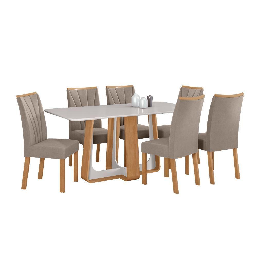 Conjunto Sala De Jantar Mesa Easy Pop 170x90cm Tampo Vidro/mdf Com 6 Cadeiras Confort Suede Bege Amendoa/off White - 2
