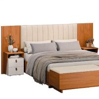 Cabeceira Extensível 1,40/1,60m Estofado Com 2 Mesas De Apoio Malaga Dobuê Madeirado / Off White - 1