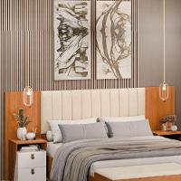 Cabeceira Extensível 1,40/1,60m Estofado Com 2 Mesas De Apoio Malaga Dobuê Madeirado / Off White - 2