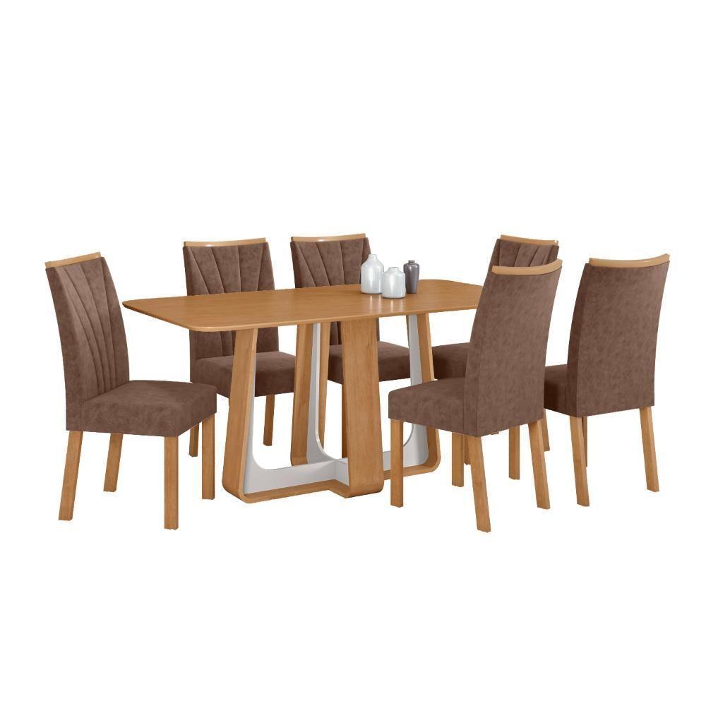 Conjunto Sala De Jantar Mesa Easy Pop 170x90cm Tampo Mdf Com 6 Cadeiras Confort Couro Morano Avelã Amêndoa/off White - 2