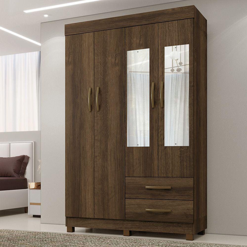 Roupeiro Copacabana Imbuia 4 Portas Com Espelho Benetil Móveis Imbuia - 1