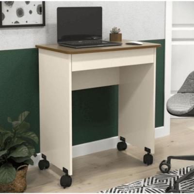 Mesa Escrivaninha Compacto 1 Gaveta MDP 74cm Off White Freijó para Quarto e Home Office