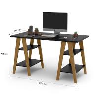 Mesa Escrivaninha Cavalete 1,35x0,66 Tampo 30mm 4 Prateleiras Pes Madeira Preto - Ofertamo - 3