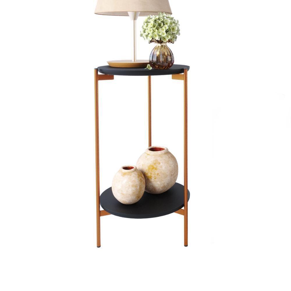 Conjunto Mesa De Centro E Lateral Liora Preto Com Pés De Ferro Bronze - 4