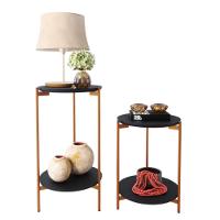 Conjunto Mesa De Centro E Lateral Liora Preto Com Pés De Ferro Bronze - 2