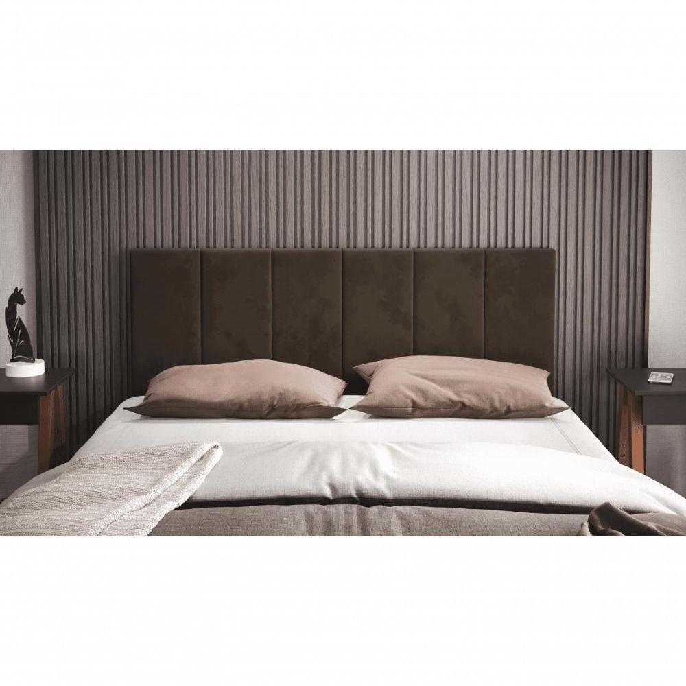 Cabeceira Casal Clara 1,40 Almofadada Sued Marrom - 2
