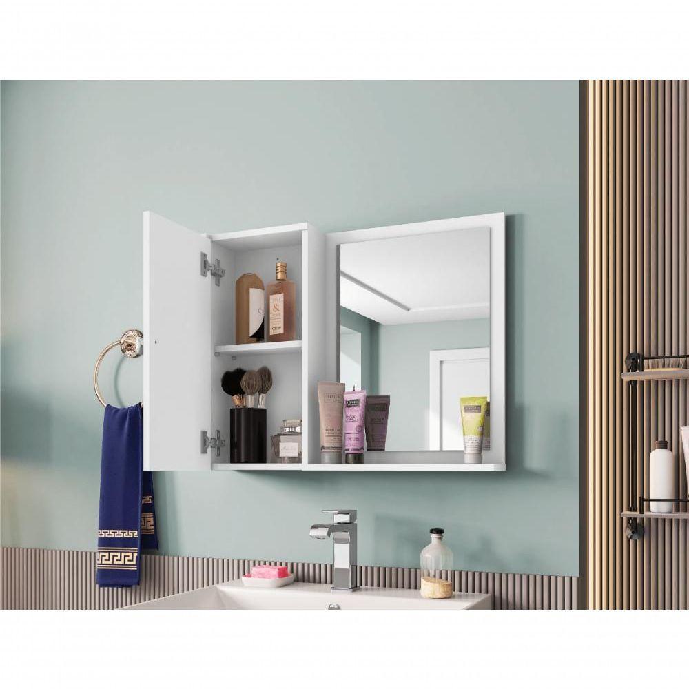 Espelheira Turim P/ Banheiro Com Porta E 6 Nichos E Prateleira Branco - 2