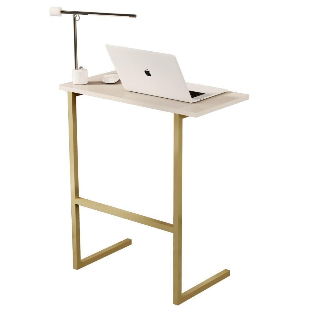 Mesa P/notebook Troy Mdp Pérola Pés Ferro Dourado - 2