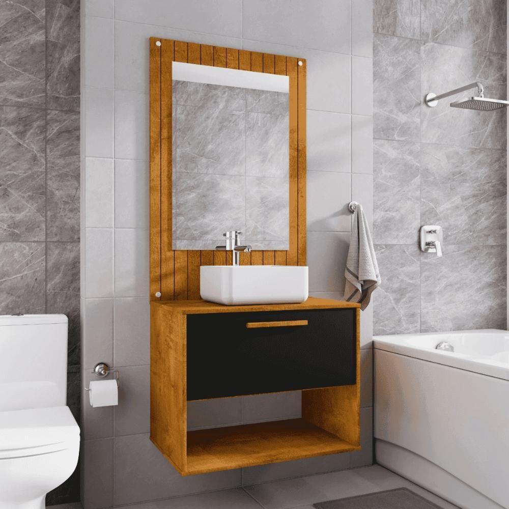 Conjunto Gabinete C/ Espelheira Para Banheiro Orion Naturalle/preto Fosco - 2