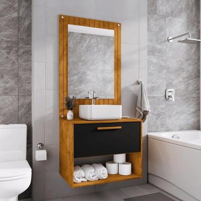 Conjunto Gabinete C/ Espelheira Para Banheiro Orion Naturalle/preto Fosco