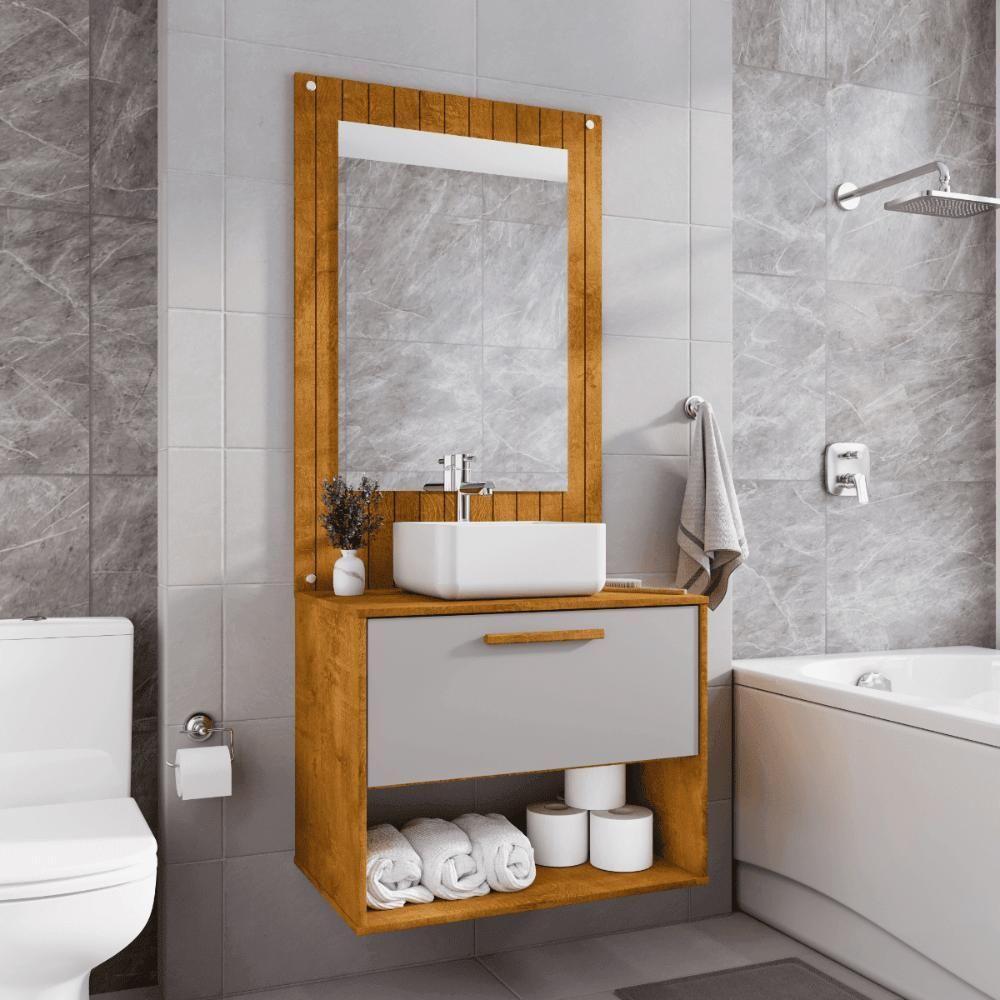 Conjunto Gabinete C/ Espelheira Para Banheiro Orion Naturalle/off-white - 1