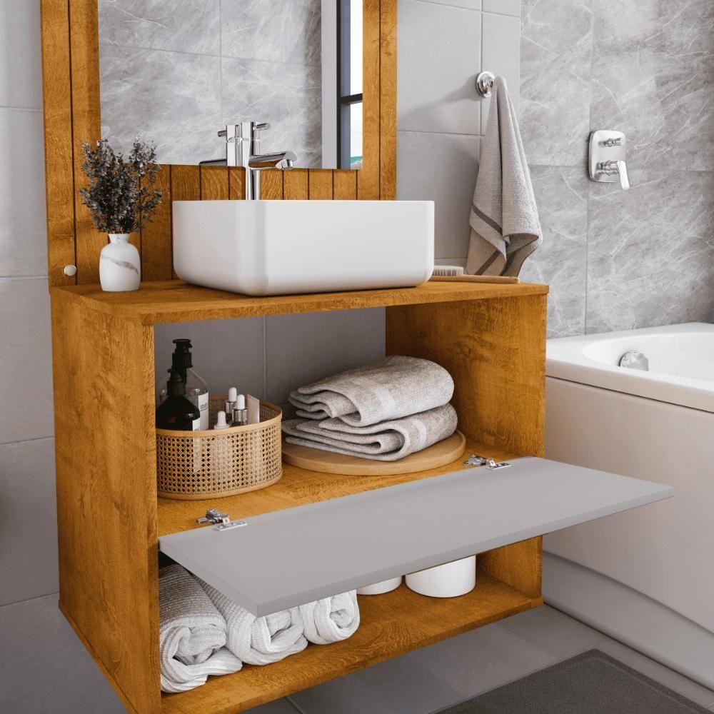 Conjunto Gabinete C/ Espelheira Para Banheiro Orion Naturalle/off-white - 3