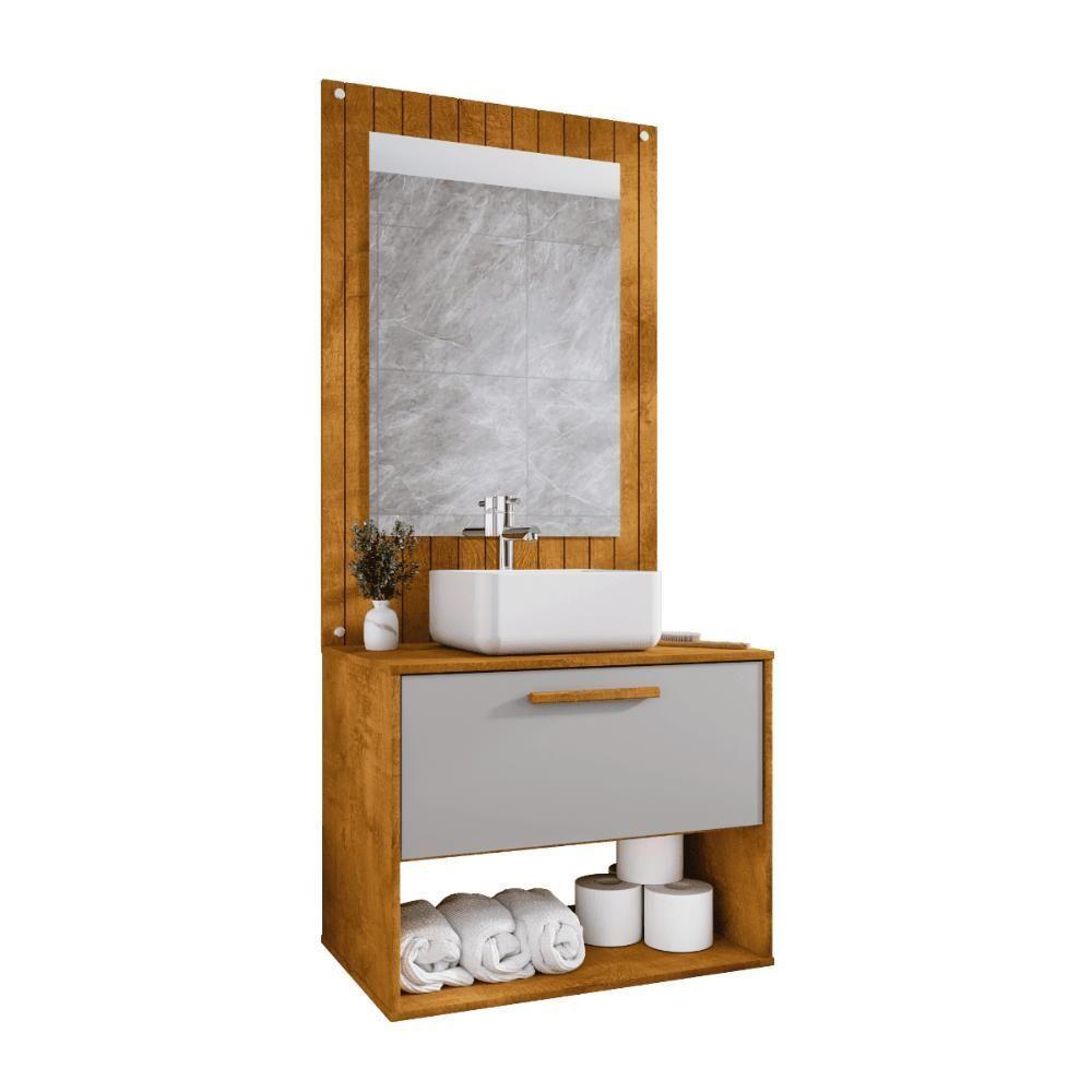 Conjunto Gabinete C/ Espelheira Para Banheiro Orion Naturalle/off-white - 6