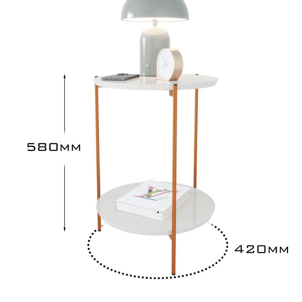 Mesa De Apoio Lateral Duda Off White Com Pés De Ferro Bronze - 3