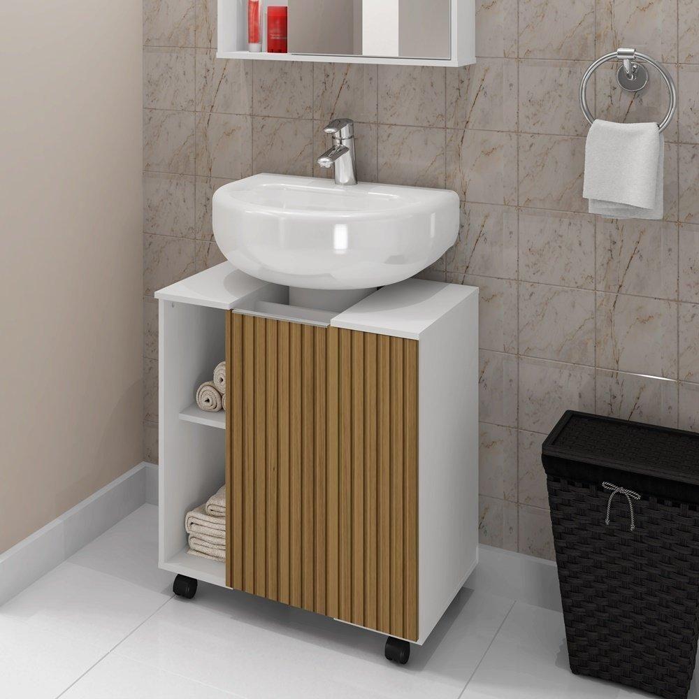 Gabinete Para Banheiro Pequin Bechara 2075554 Banheiro Branco/ripado - Ofertamo - 1