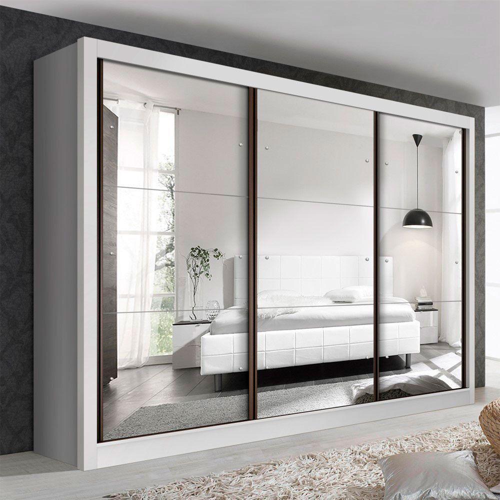 Guarda Roupa Casal Ravena Branco Com 9 Espelhos 3 Portas Minastex - 1