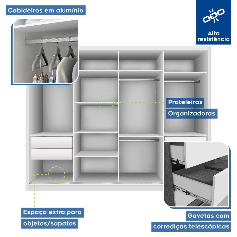Guarda Roupa Casal Firenze Branco Com 6 Espelhos 4 Portas Minastex - 5