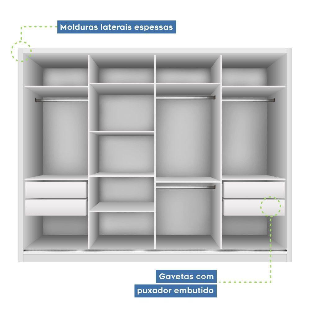 Guarda Roupa Casal Firenze Branco Com 6 Espelhos 4 Portas Minastex - 8