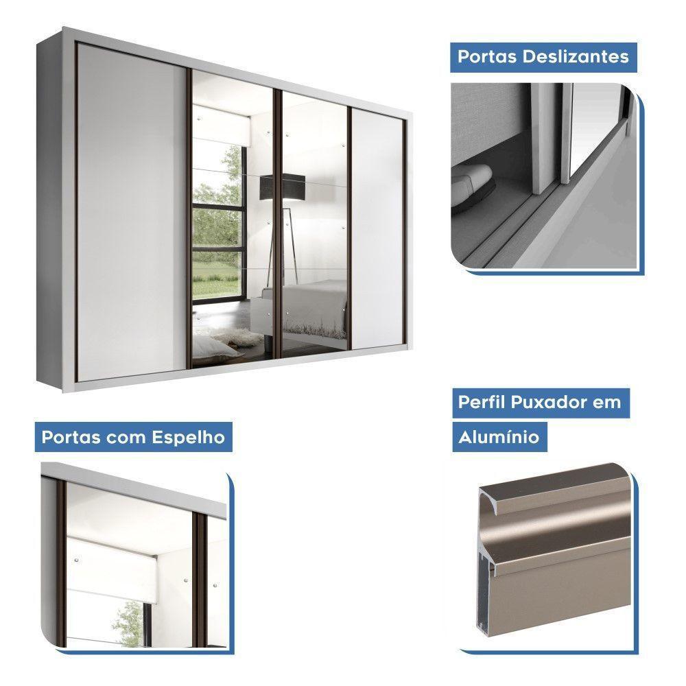Guarda Roupa Casal Firenze Branco Com 6 Espelhos 4 Portas Minastex - 9