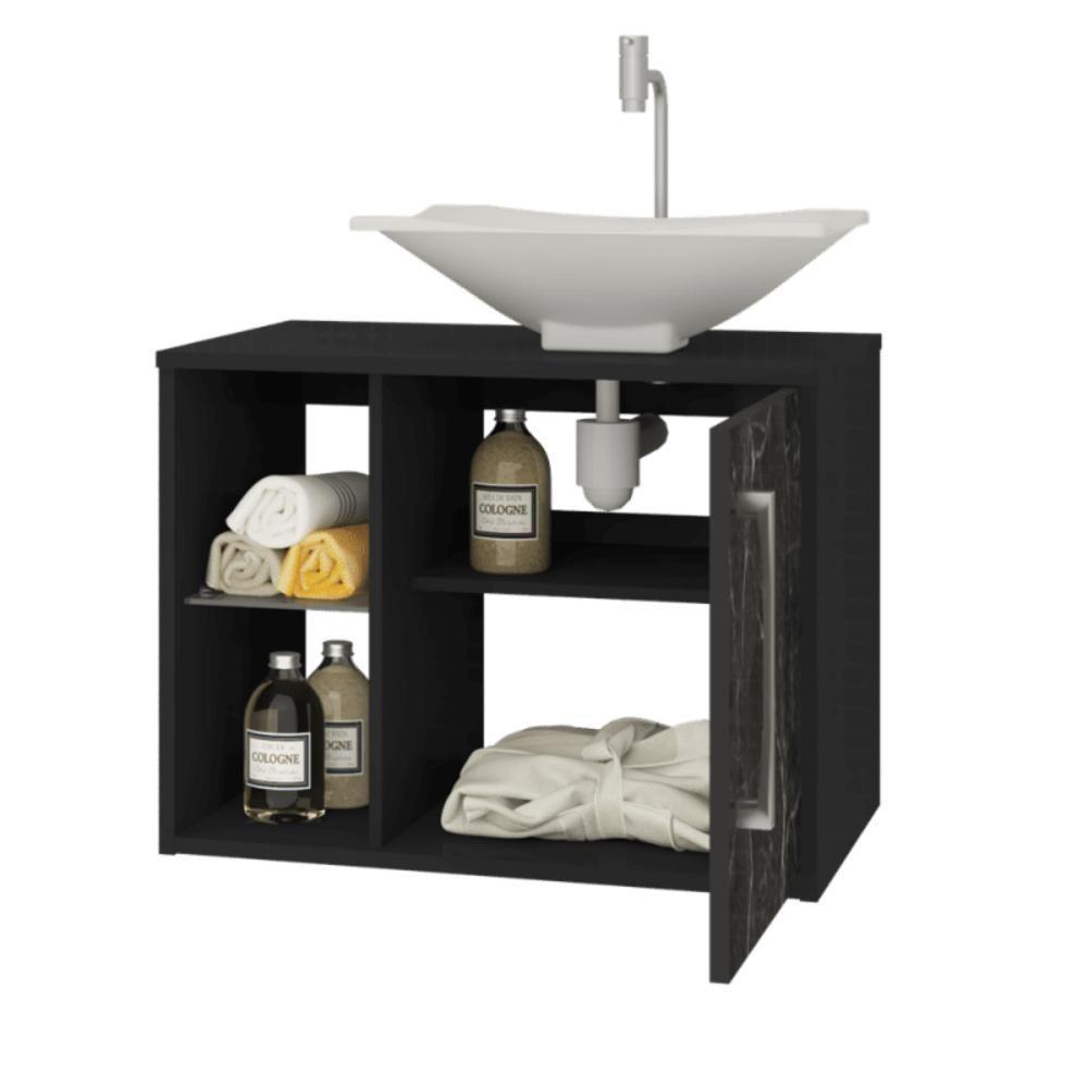 Conj Gabinete E Espelheira Baden P/ Banheiro Preto Fosco/nero - 3