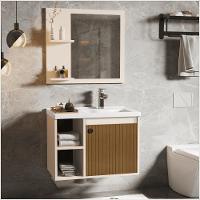 Conj Gabinete C/ Espelheira E Cuba Para Banheiro Adonis Perola Ripado - 1