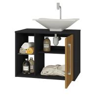 Conj Gabinete E Espelheira Baden P/ Banheiro Preto/ripado - 3