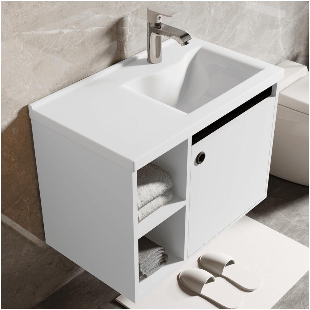 Conj Gabinete C/ Espelheira E Cuba Para Banheiro Adonis Branco Com Preto - 2