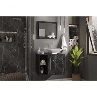 Conj Gabinete E Espelheira Bremen P/ Banheiro Preto Fosco/nero - 1