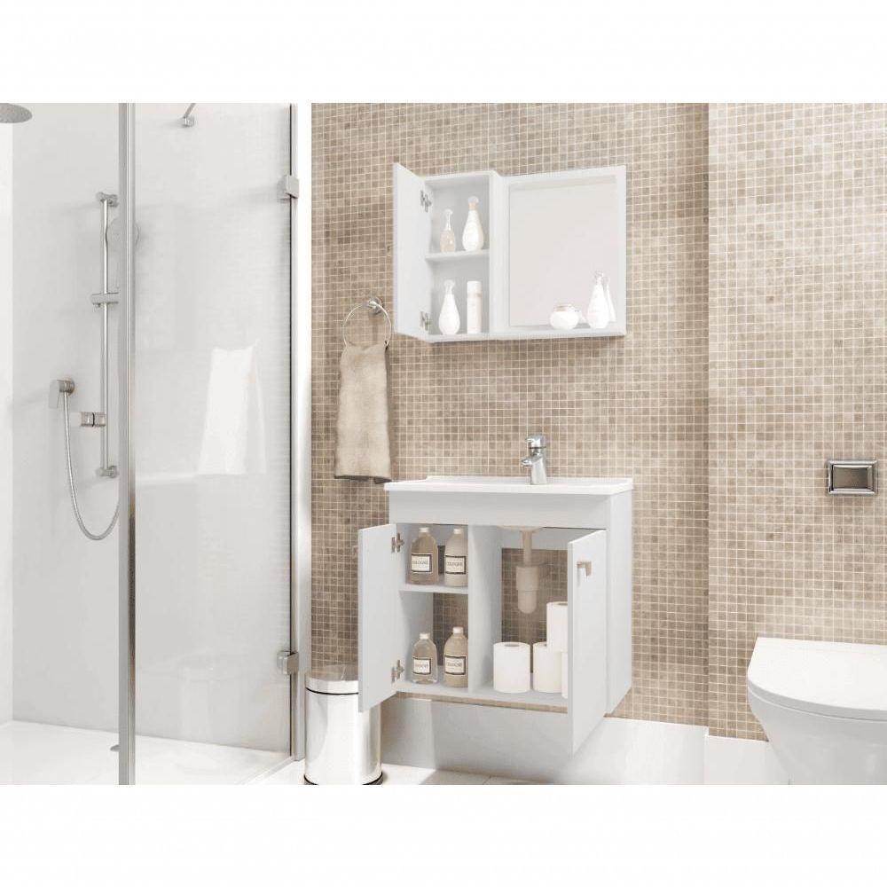 Conj Gabinete E Espelheira Munique P/ Banheiro Branco - 3