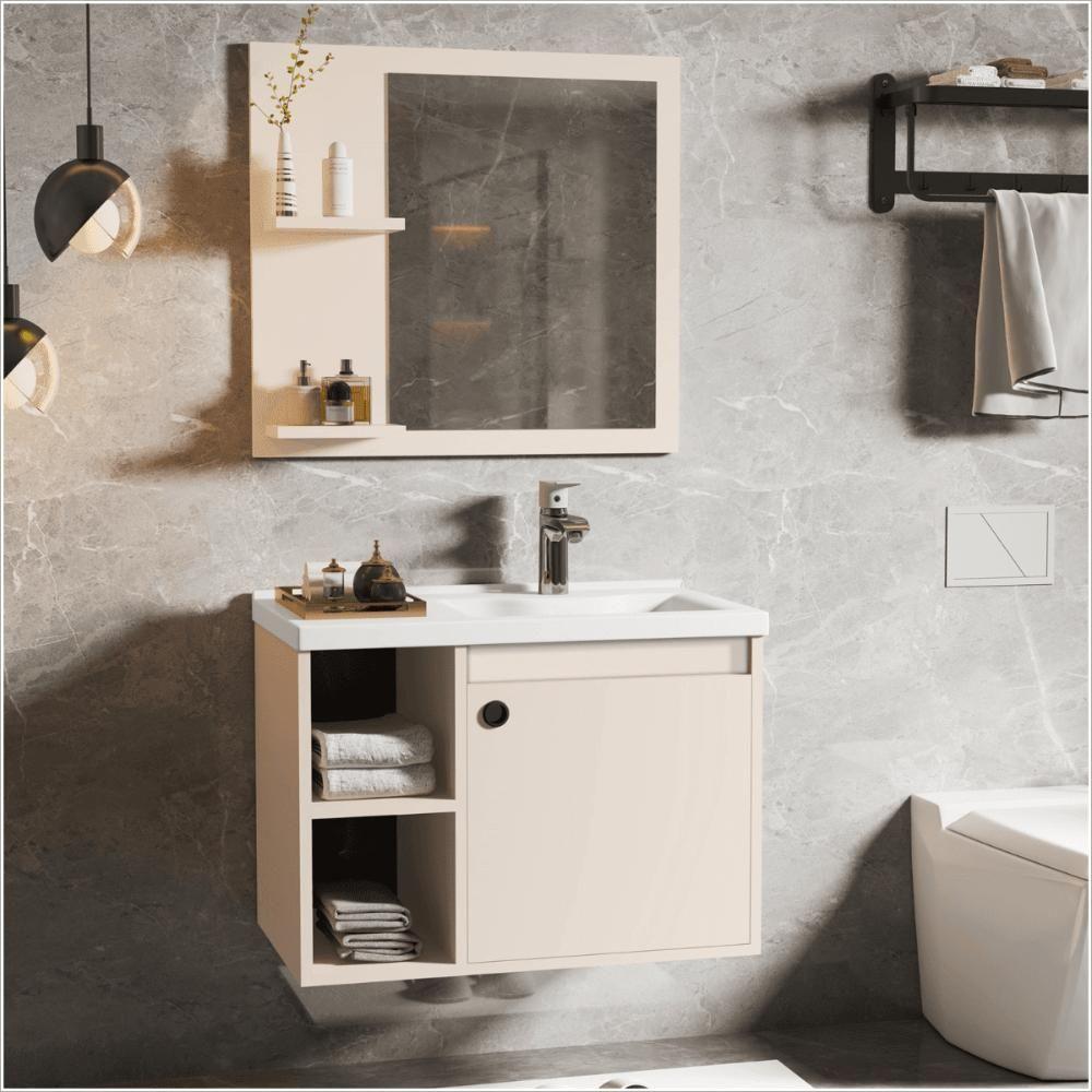 Conj Gabinete C/ Espelheira E Cuba Para Banheiro Adonis Perola - 1