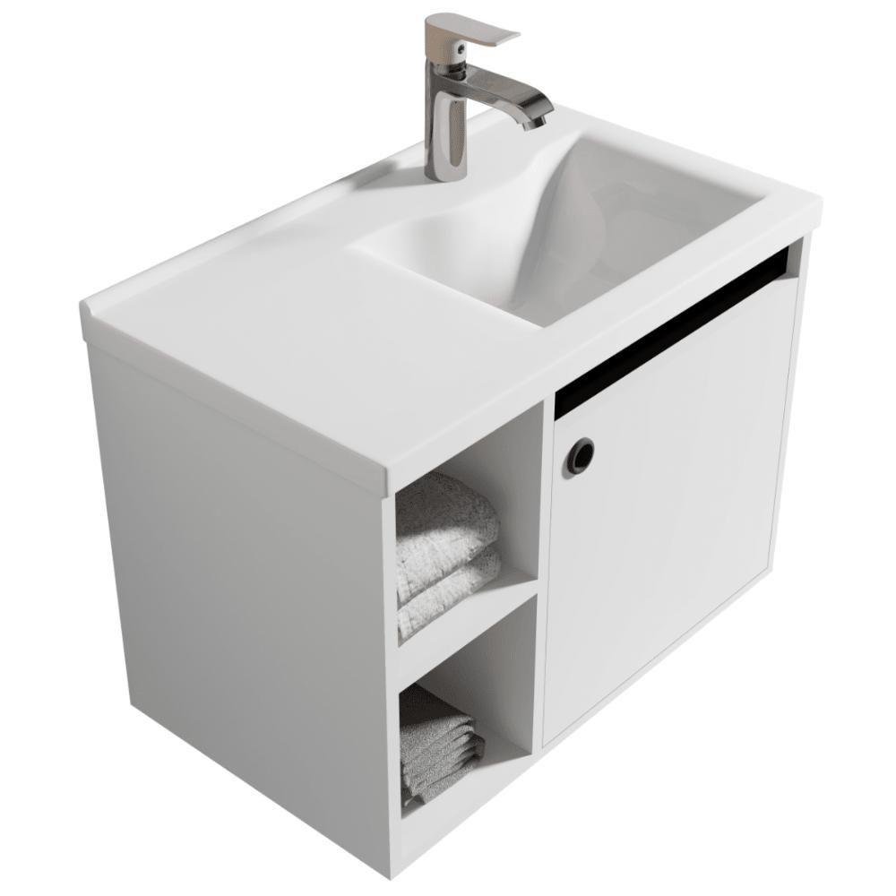 Conj Gabinete C/ Espelheira E Cuba Para Banheiro éden Branco Com Preto - 4