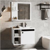 Conj Gabinete C/ Espelheira E Cuba Para Banheiro éden Branco Com Preto - 1