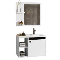 Conj Gabinete C/ Espelheira E Cuba Para Banheiro éden Branco Com Preto - 3
