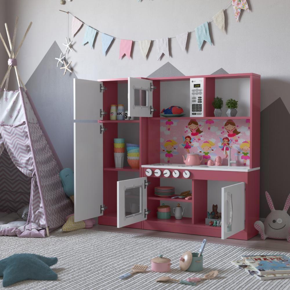Cozinha Infantil Completa com Microondas Forno Fogão E Refrigerador Helena Branco e Rosa - 4