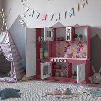 Cozinha Infantil Completa com Microondas Forno Fogão E Refrigerador Helena Branco e Rosa