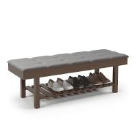 Banco Em Madeira Almofadado Com Sapateira Cinza Pena - 5