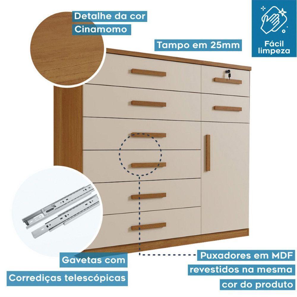 Cômoda Vitoria 1 Porta E 8 Gavetas Plus Com Escala De Brilho Em Fosco Benetil Cinamomo Com Off White - 2
